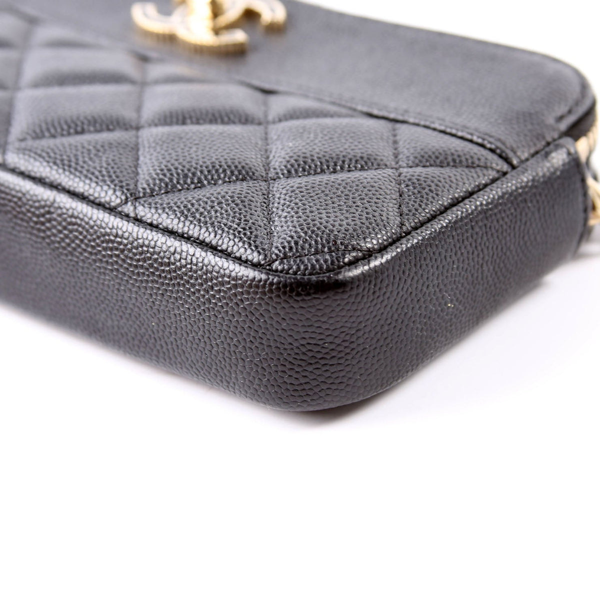 CC Double Zip Clutch With Chain Caviar Black