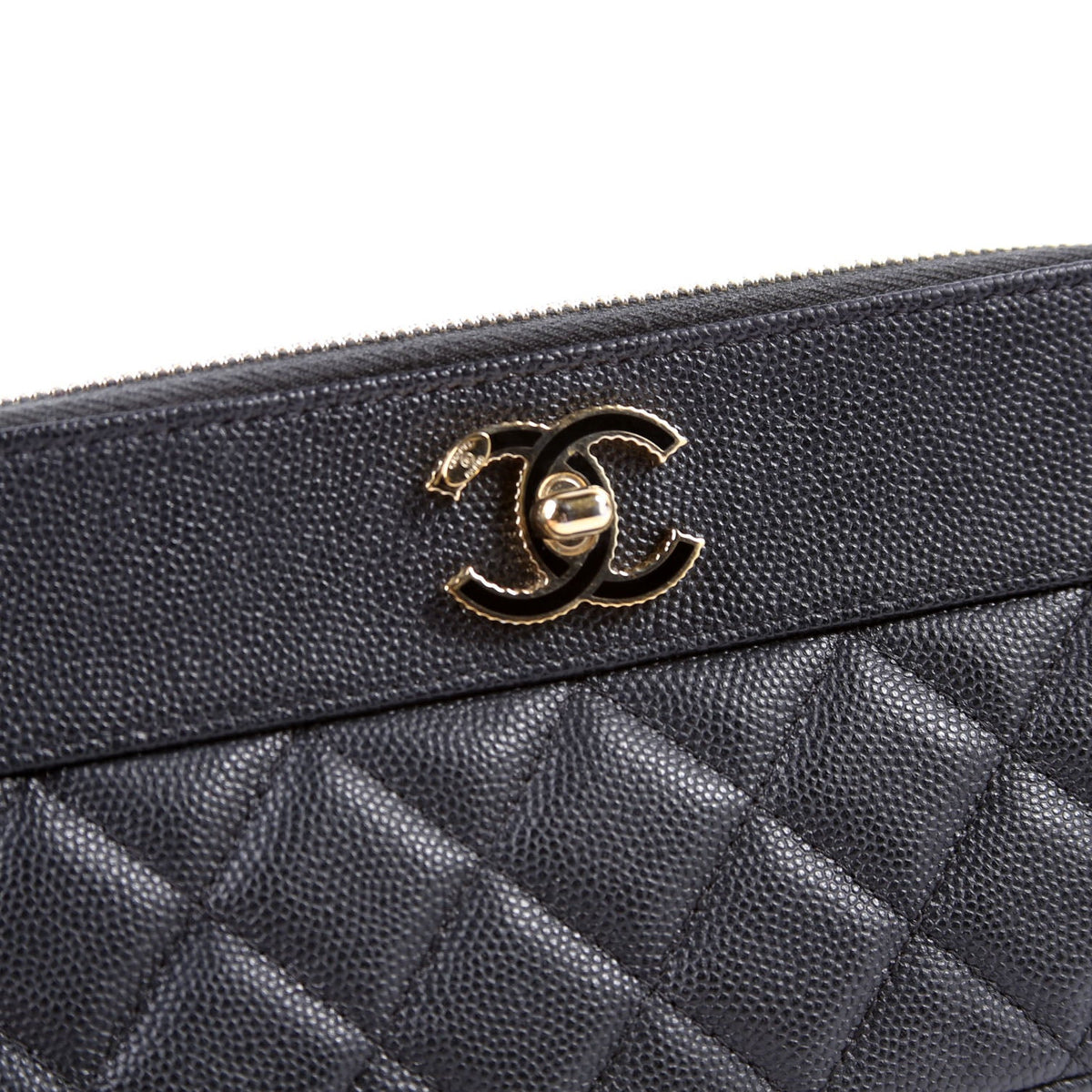 CC Double Zip Clutch With Chain Caviar Black