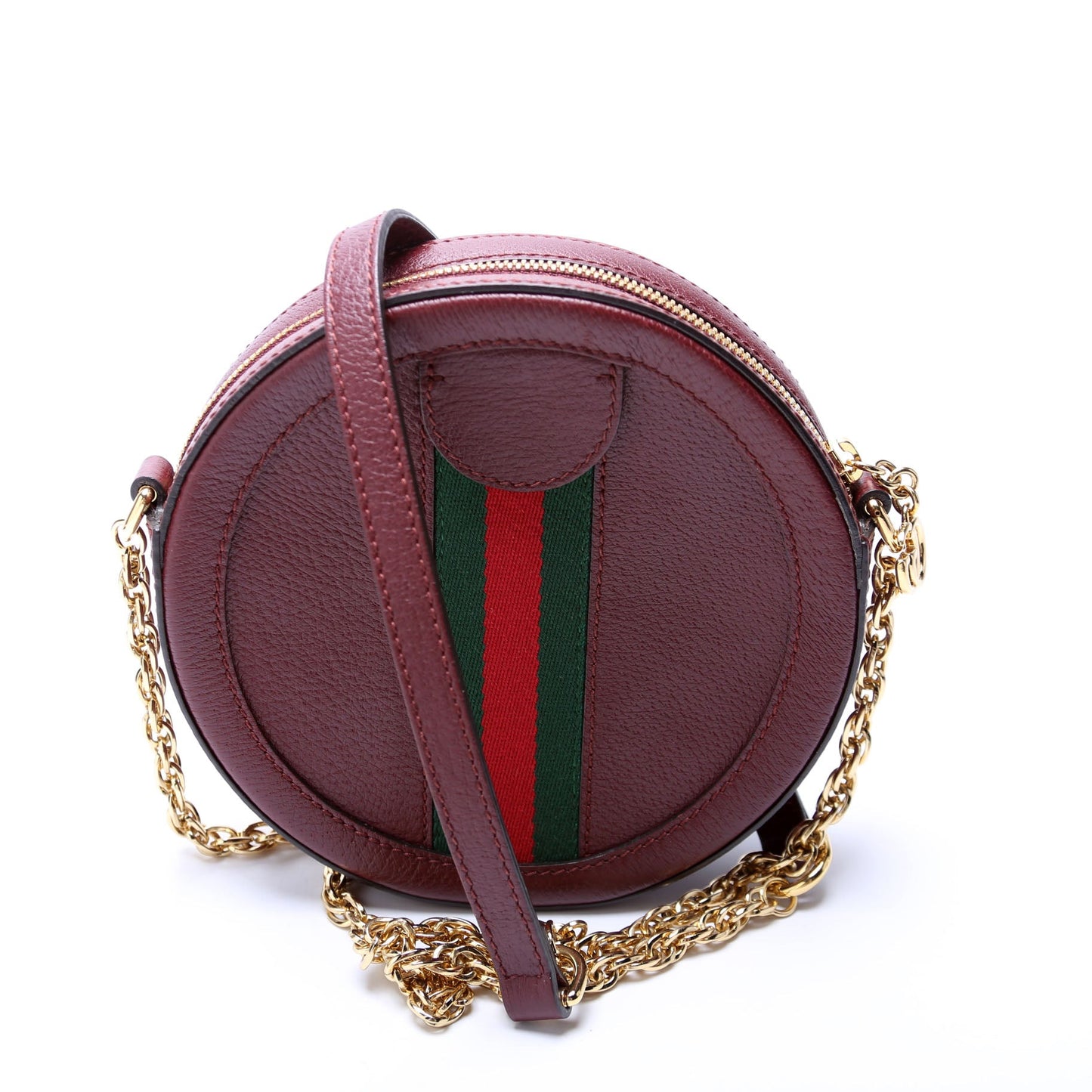 Gucci  Ophidia Leather Round Small Crossbody Burgundy