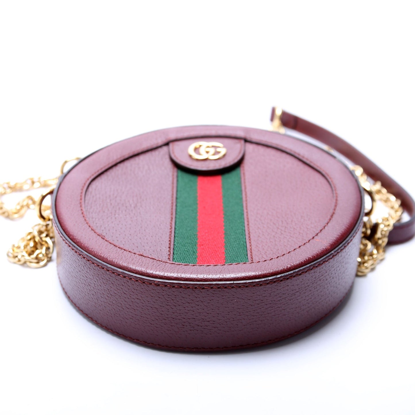 Gucci  Ophidia Leather Round Small Crossbody Burgundy
