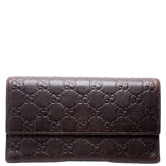 Gucci  GG Leather Trifold Long Wallet Brown