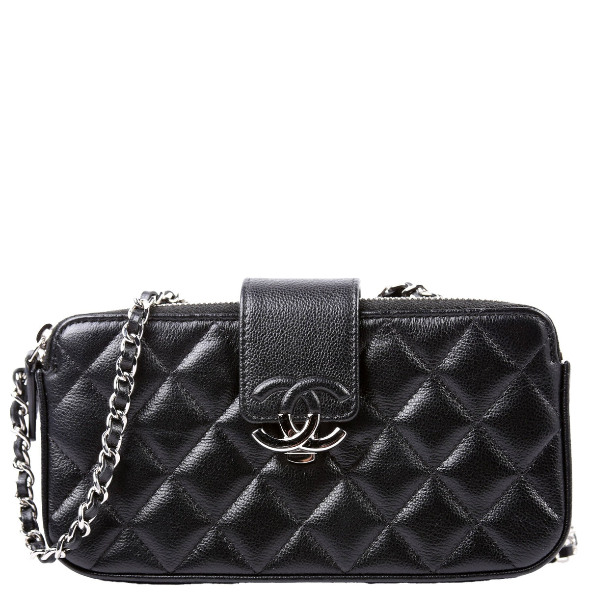 WOC CC Box Clutch Double Zip Grain Calfskin 29M Black