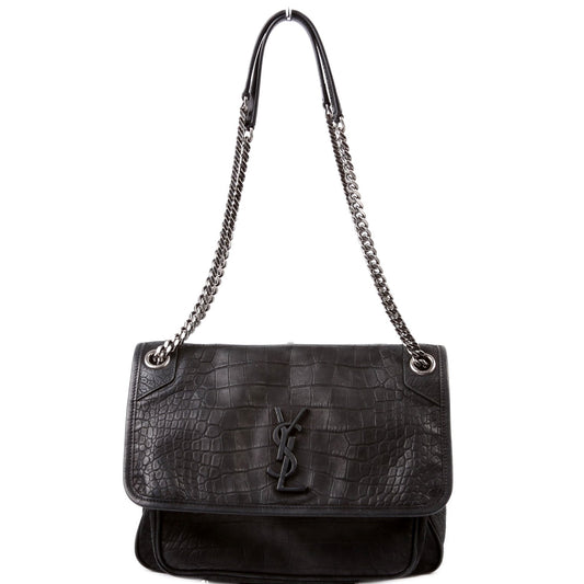 498894 Niki Nubuck Croc Embossed Black