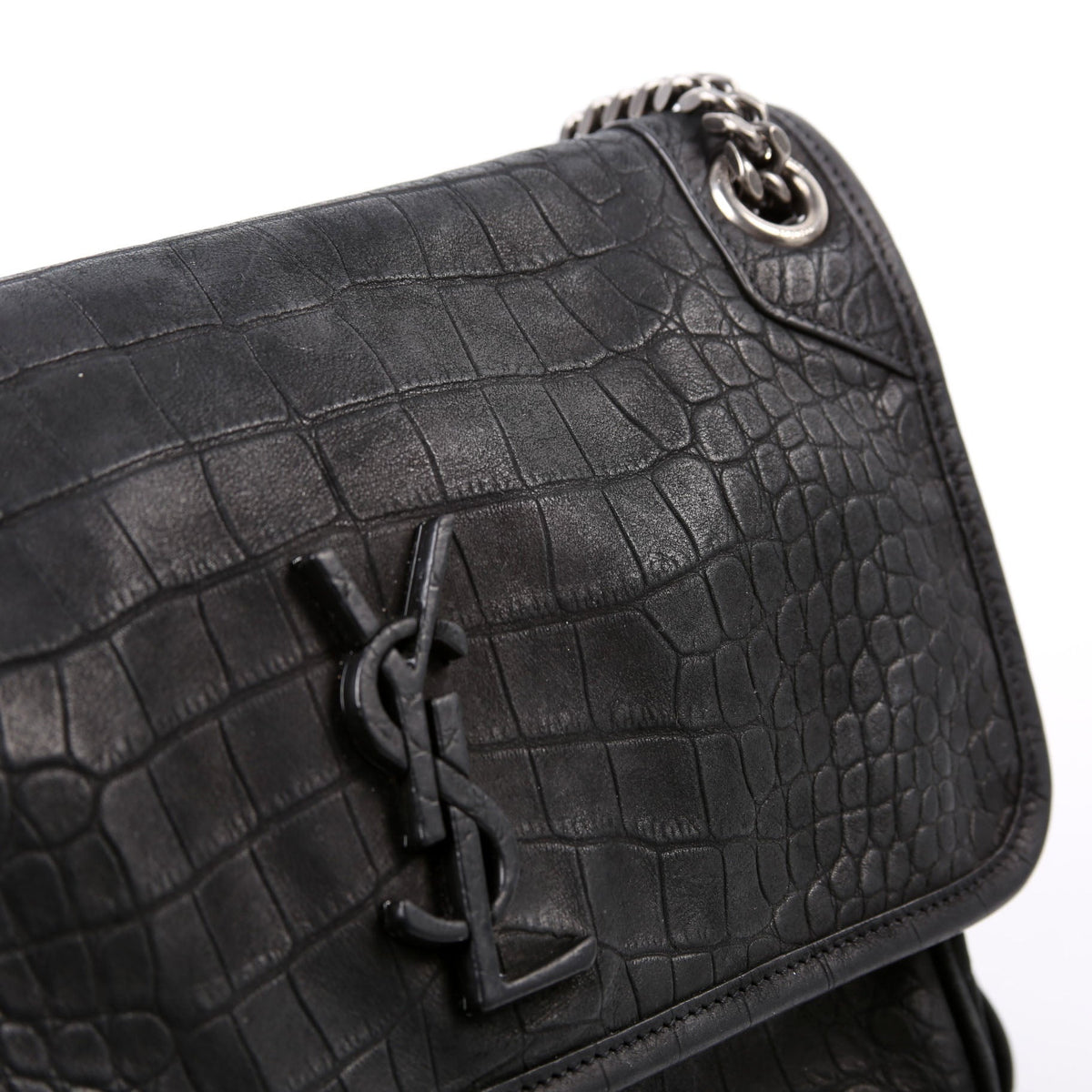 498894 Niki Nubuck Croc Embossed Black