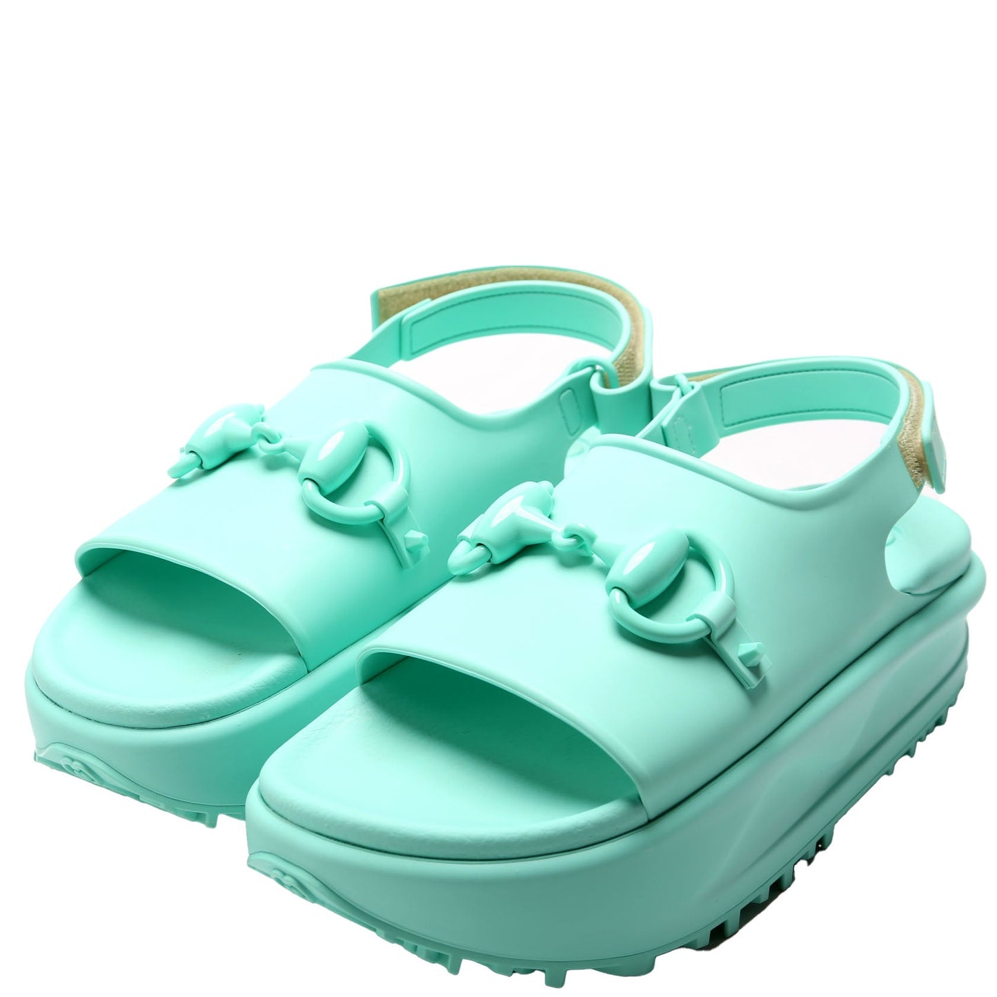 Gucci Rubber Horsebit Platform Slingback Sandals Size  Teal