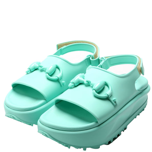 Gucci Rubber Horsebit Platform Slingback Sandals Size  Teal