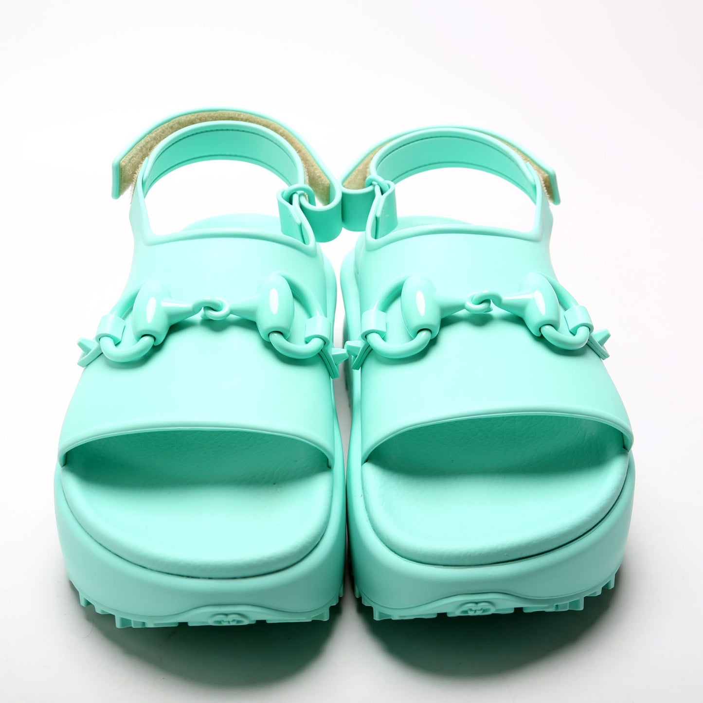 Gucci Rubber Horsebit Platform Slingback Sandals Size  Teal
