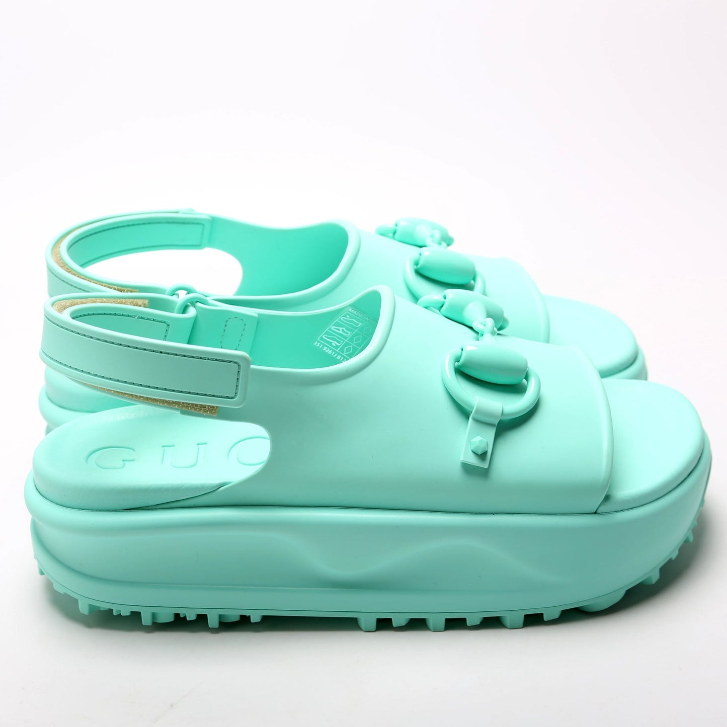 Gucci Rubber Horsebit Platform Slingback Sandals Size  Teal
