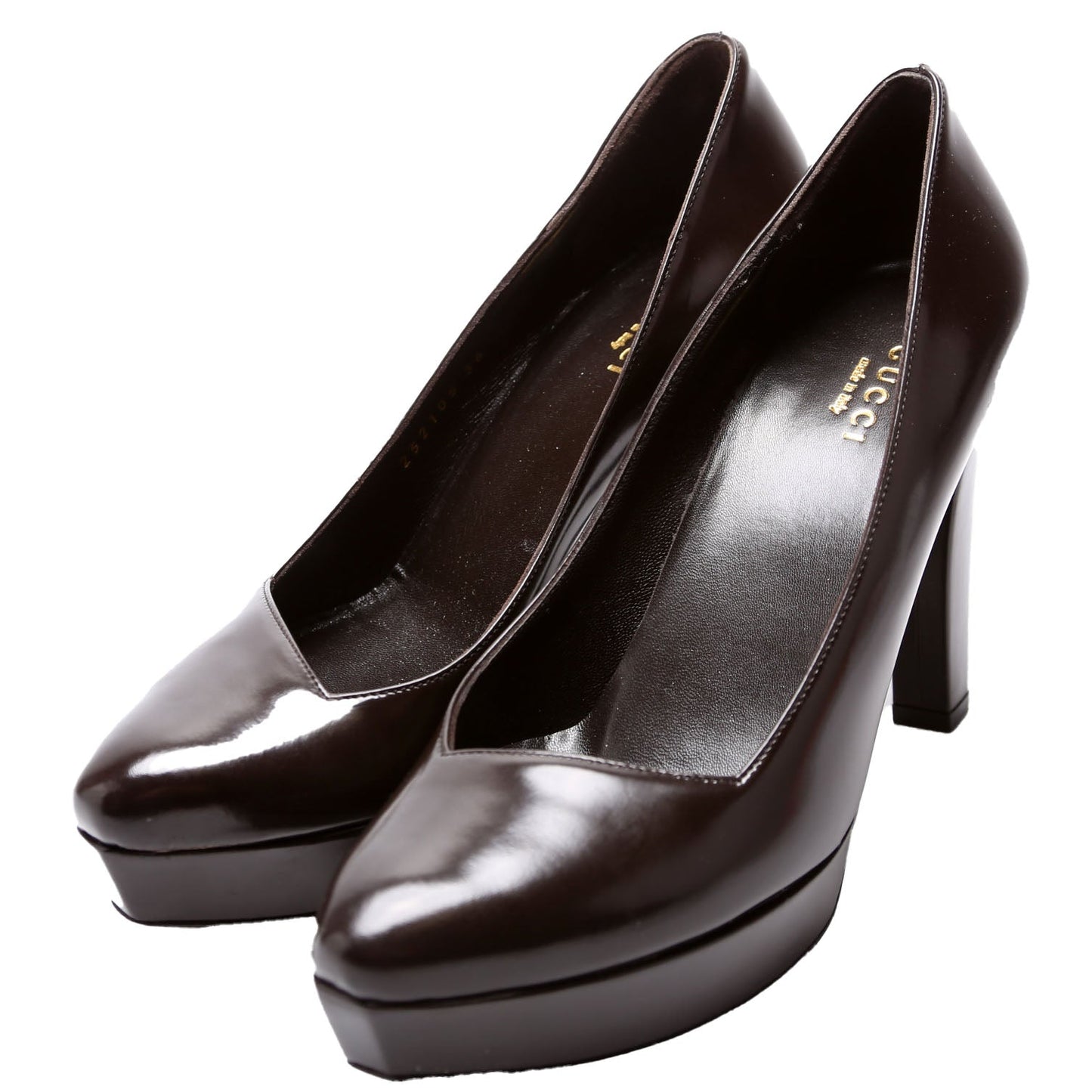 Gucci Brushed Leather Platform Pumps Size  Brown