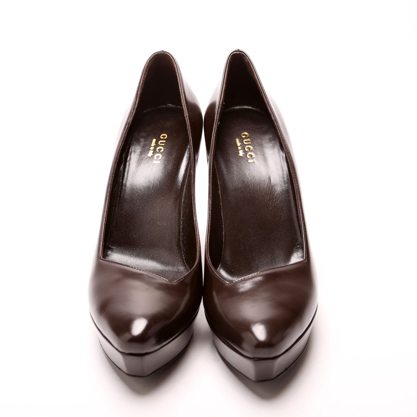 Gucci Brushed Leather Platform Pumps Size  Brown