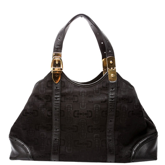 Gucci  Horsebit Canvas/Leather Shoulder Bag Black