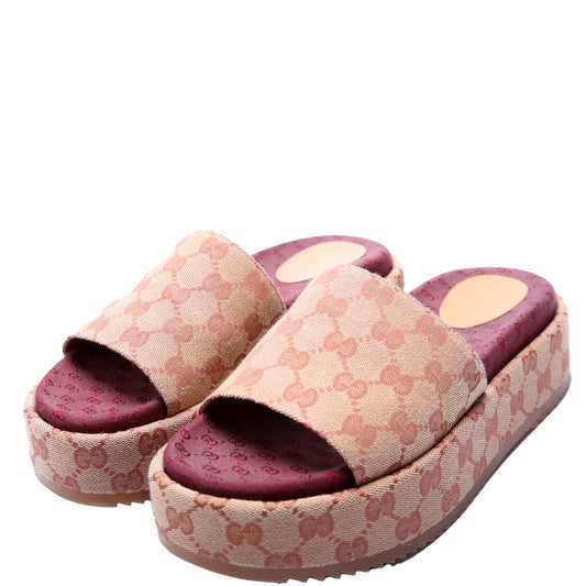Gucci GG Canvas Platform Slides Size  Red