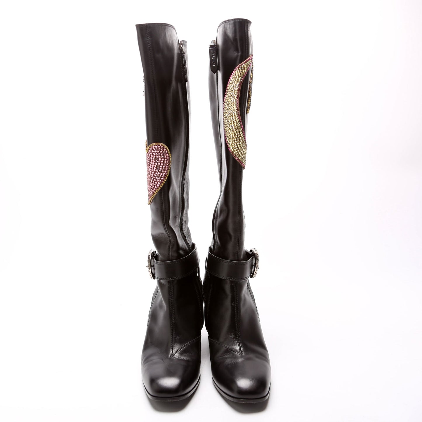Gucci Dionysus Calfskin Embellished Elizabeth Knee High Boots Size  Black
