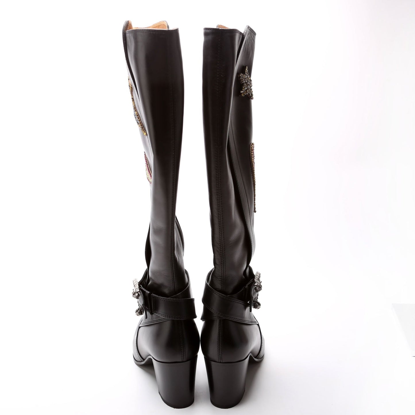 Gucci Dionysus Calfskin Embellished Elizabeth Knee High Boots Size  Black