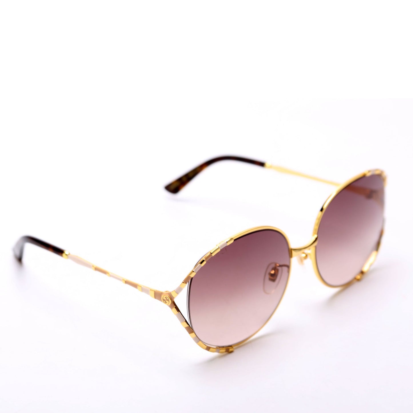 Gucci GGS Round Metal Frame Sunglasses Brown