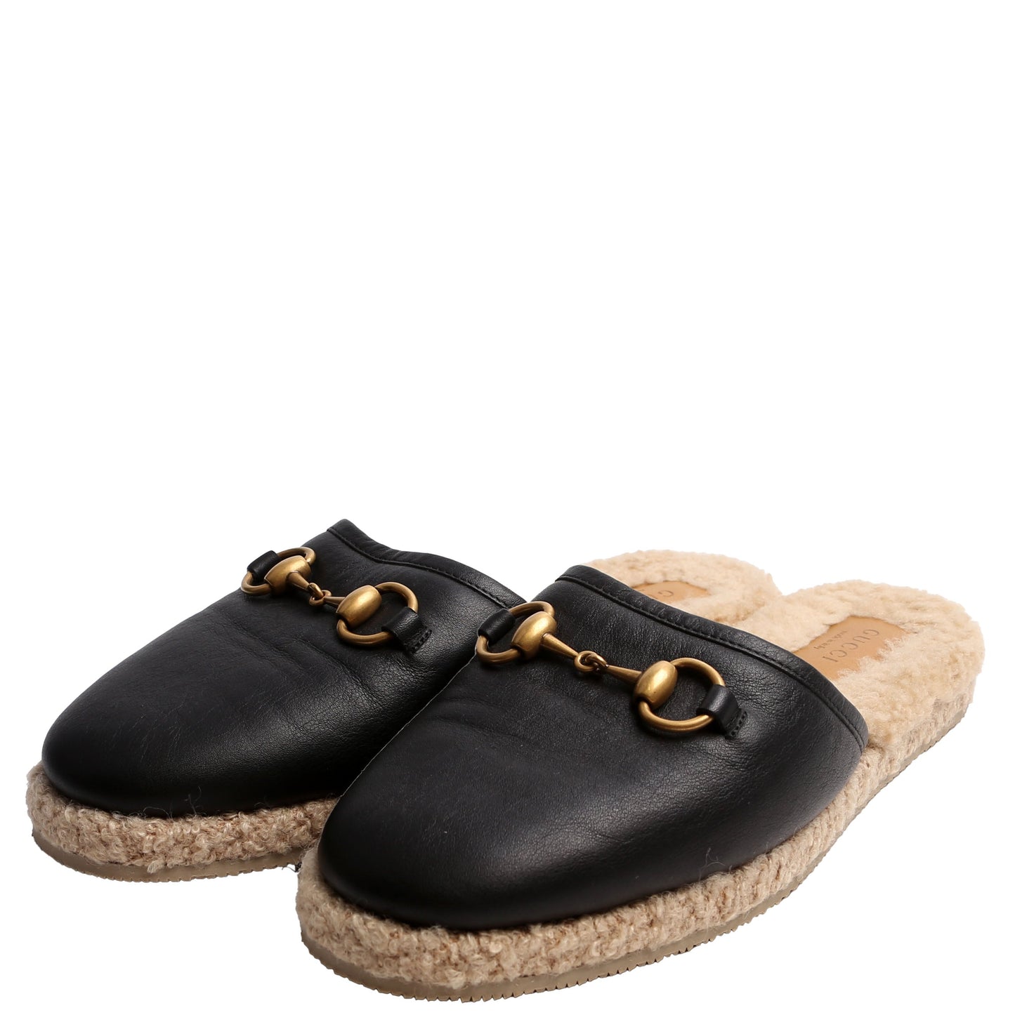 Gucci Fria Horsebit Shearling Mules Size . Black