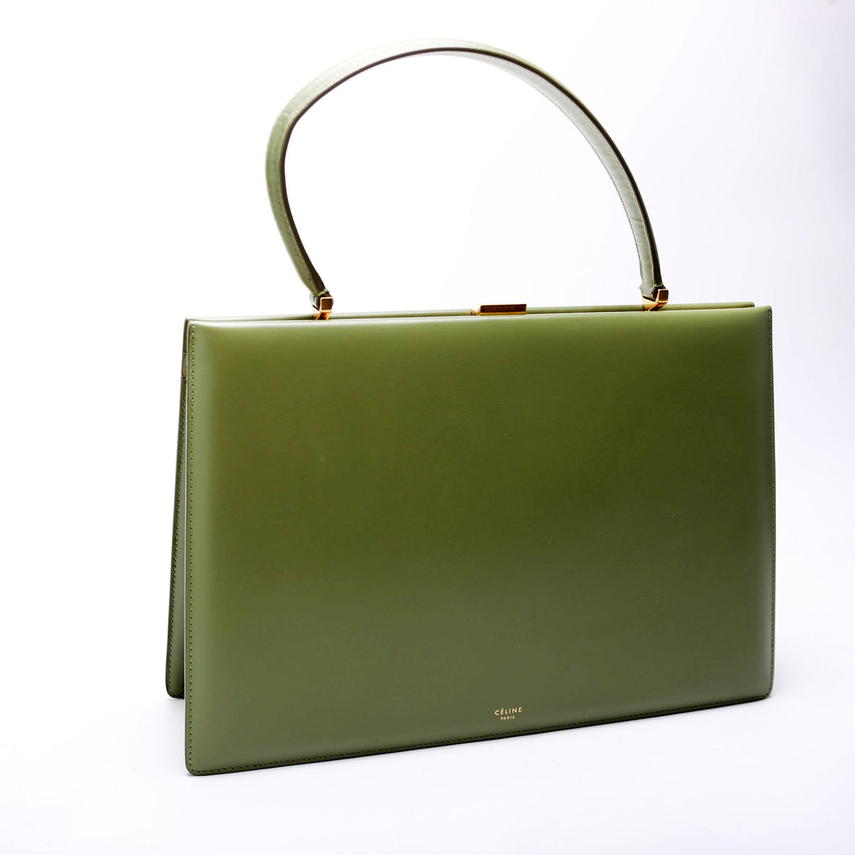 Clasp Medium Top Handle Bag Smooth Calfskin Green