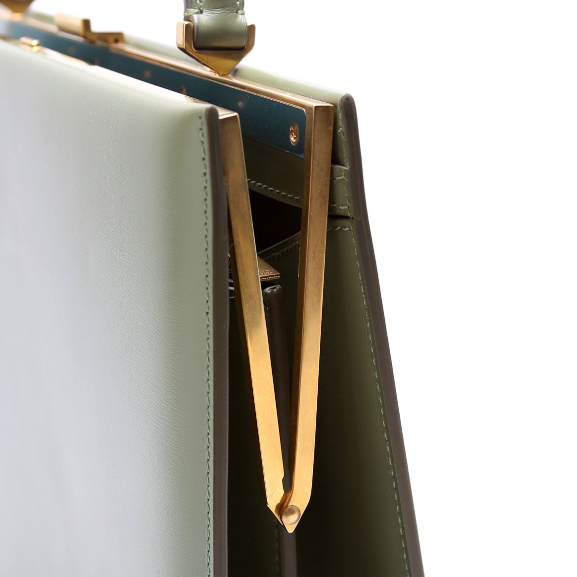 Clasp Medium Top Handle Bag Smooth Calfskin Green