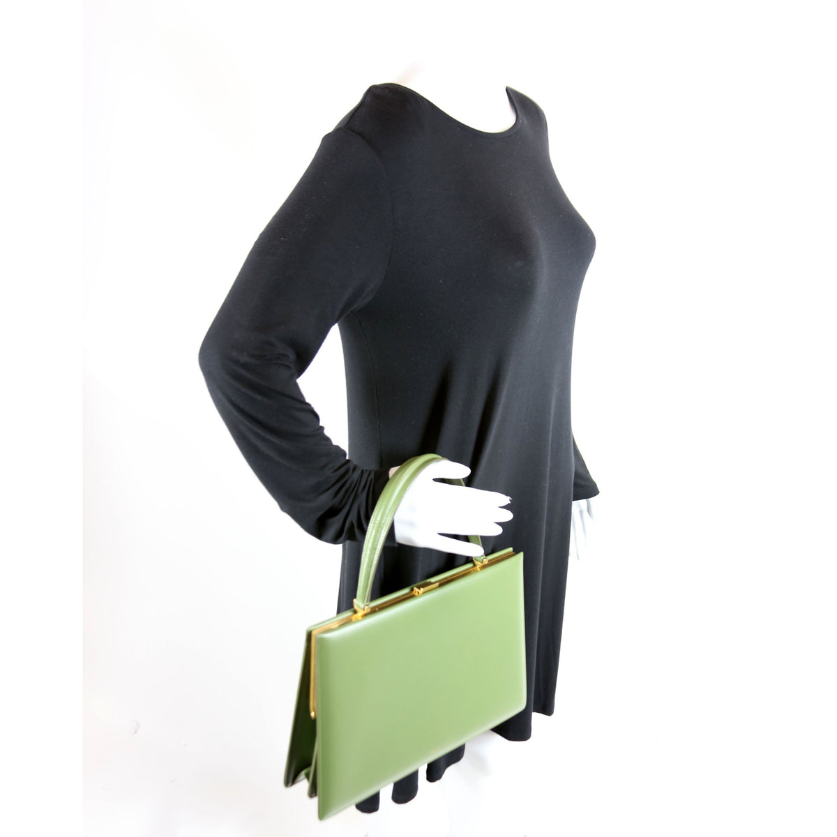 Clasp Medium Top Handle Bag Smooth Calfskin Green