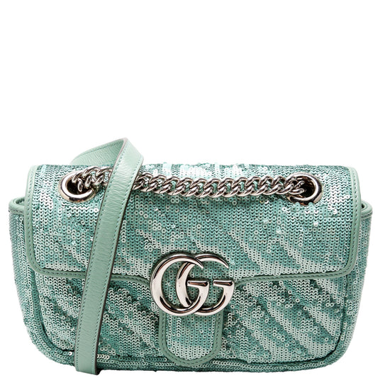 Gucci  Marmont Sequin Shoulder Mini Flap Teal