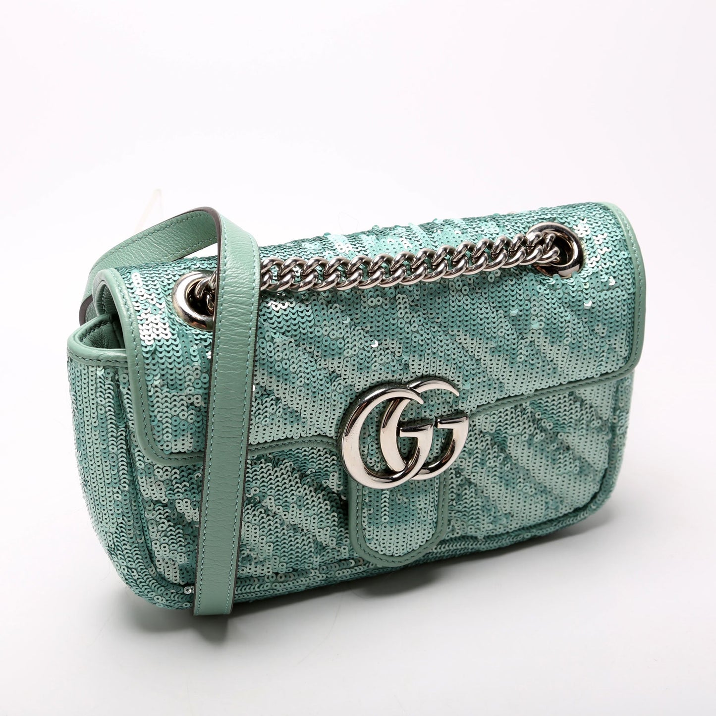 Gucci  Marmont Sequin Shoulder Mini Flap Teal