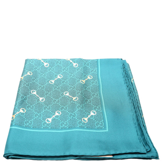 Gucci  GG With Horsebit Silk Square CM Scarf Teal
