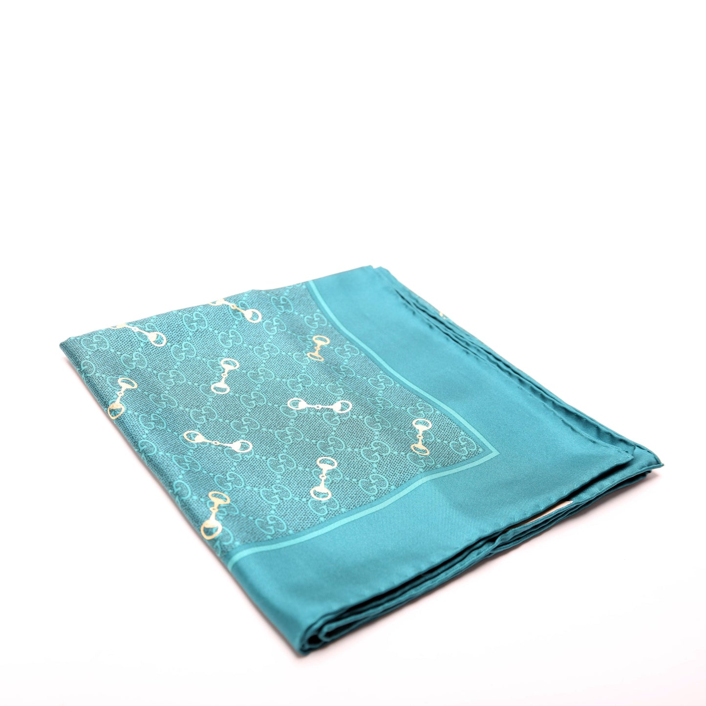 Gucci  GG With Horsebit Silk Square CM Scarf Teal