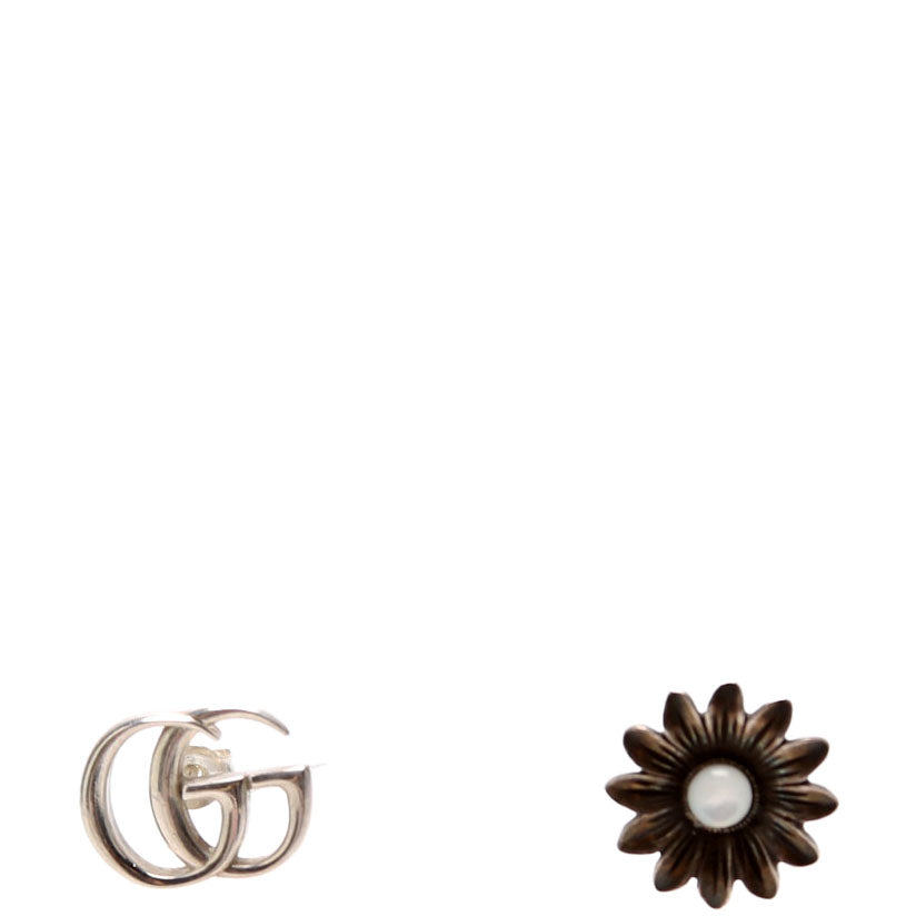Gucci GG Mother Of Pearl Flower Stud  Earrings Silver