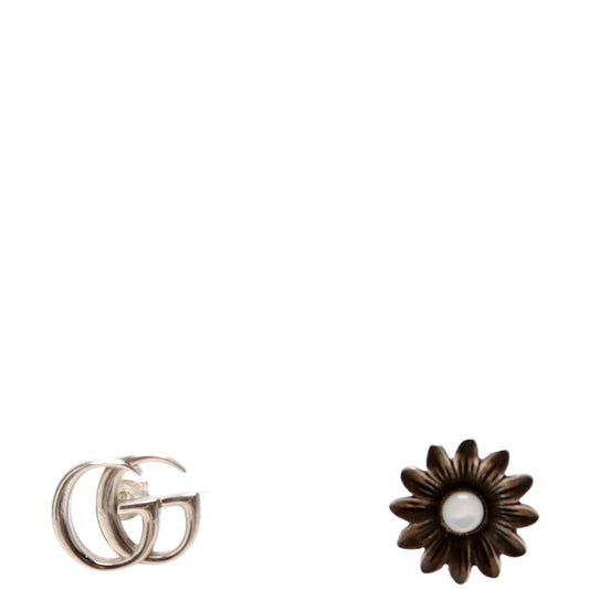 Gucci GG Mother Of Pearl Flower Stud  Earrings Silver