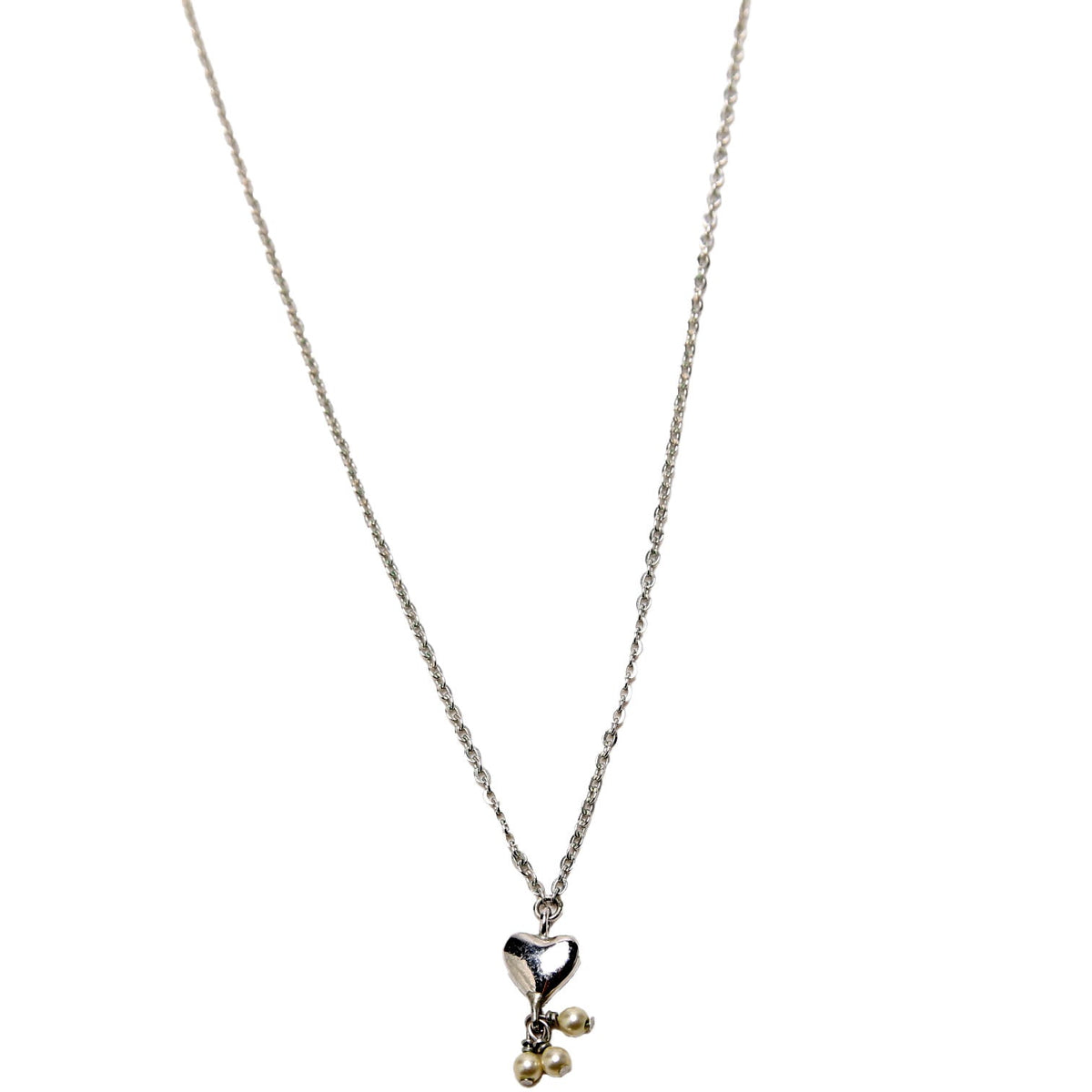 Pearl Drop Heart Pendant Necklace Silver/Pearl