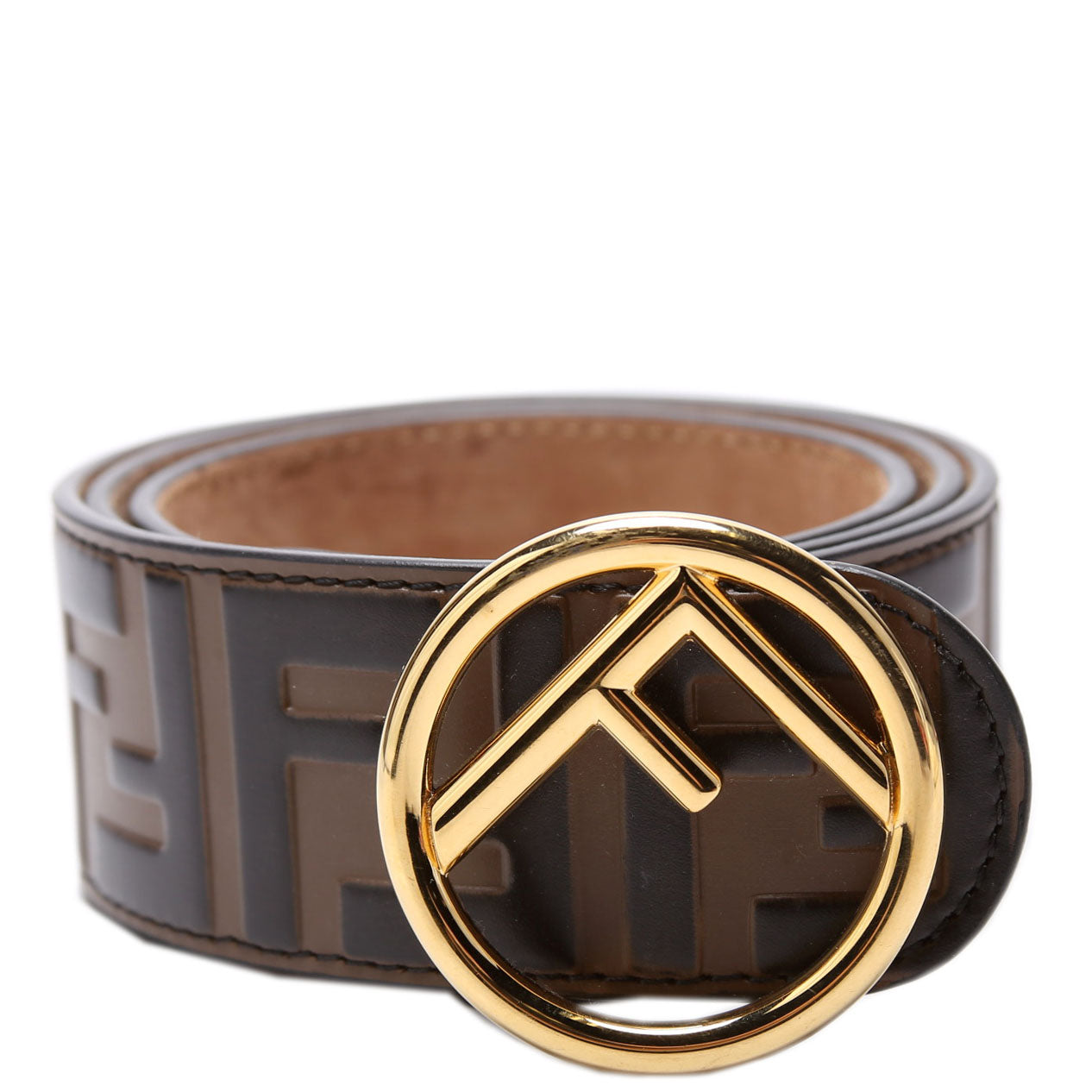 F Is Fendi FF Embossed Belt Size 75/30 Brown/Black