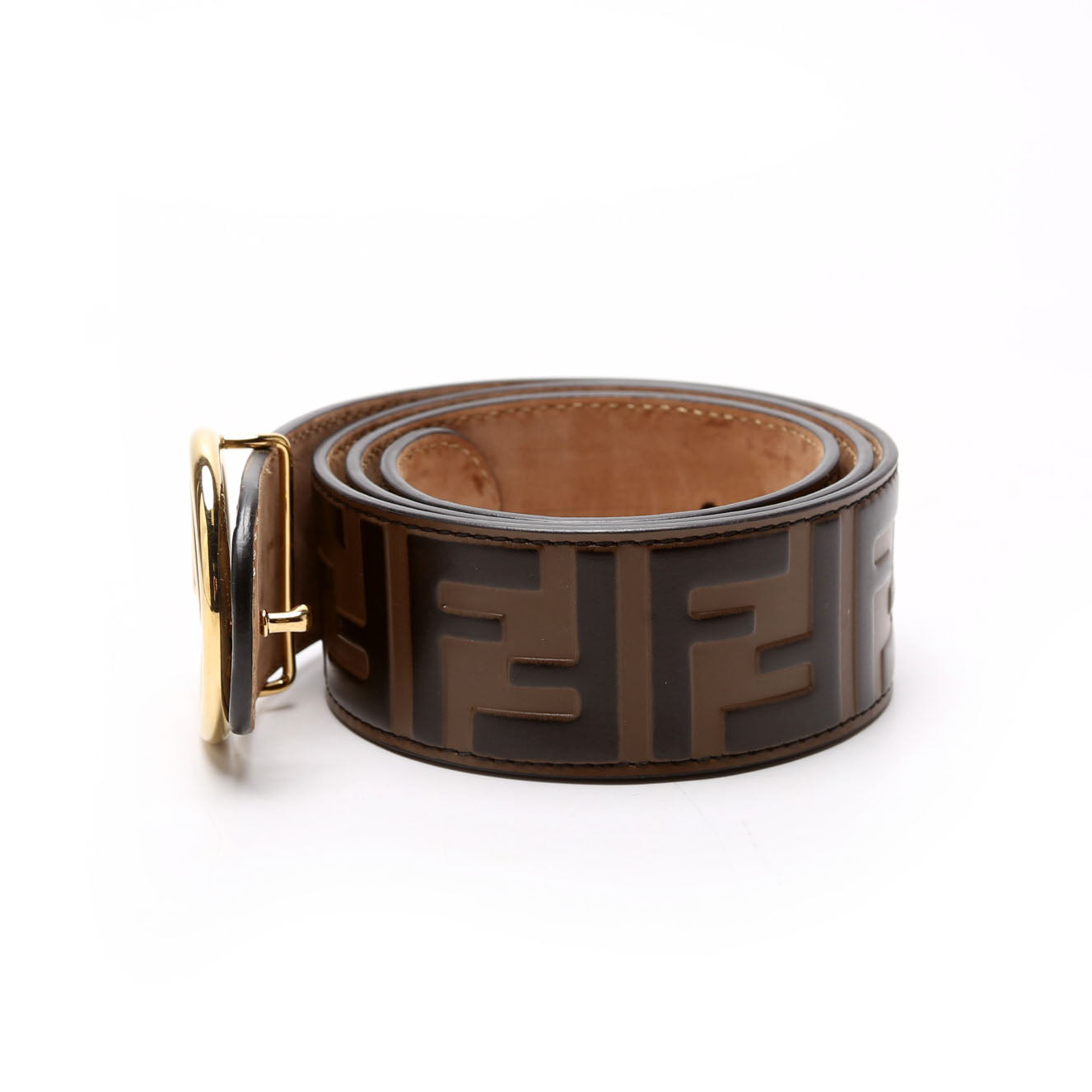 F Is Fendi FF Embossed Belt Size 75/30 Brown/Black