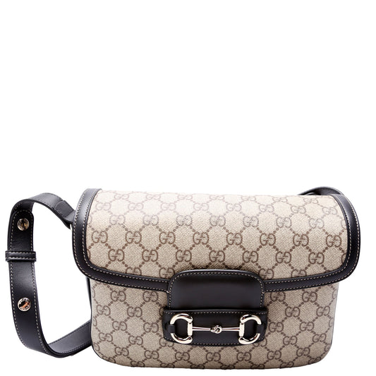 Gucci  GG Supreme  Horsebit Soft Medium Shoulder Bag Black