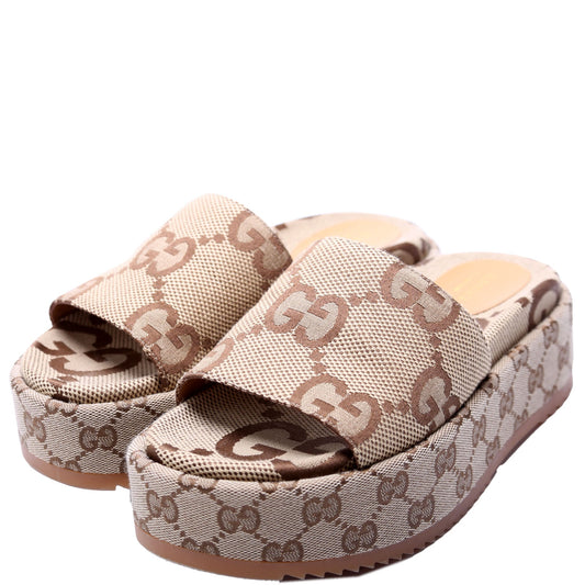 Gucci GG Maxi Canvas Platform Slides Size . Brown