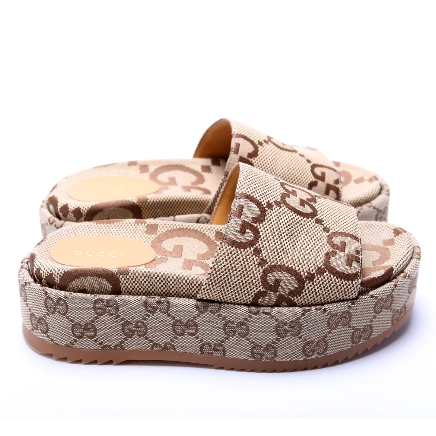 Gucci GG Maxi Canvas Platform Slides Size . Brown