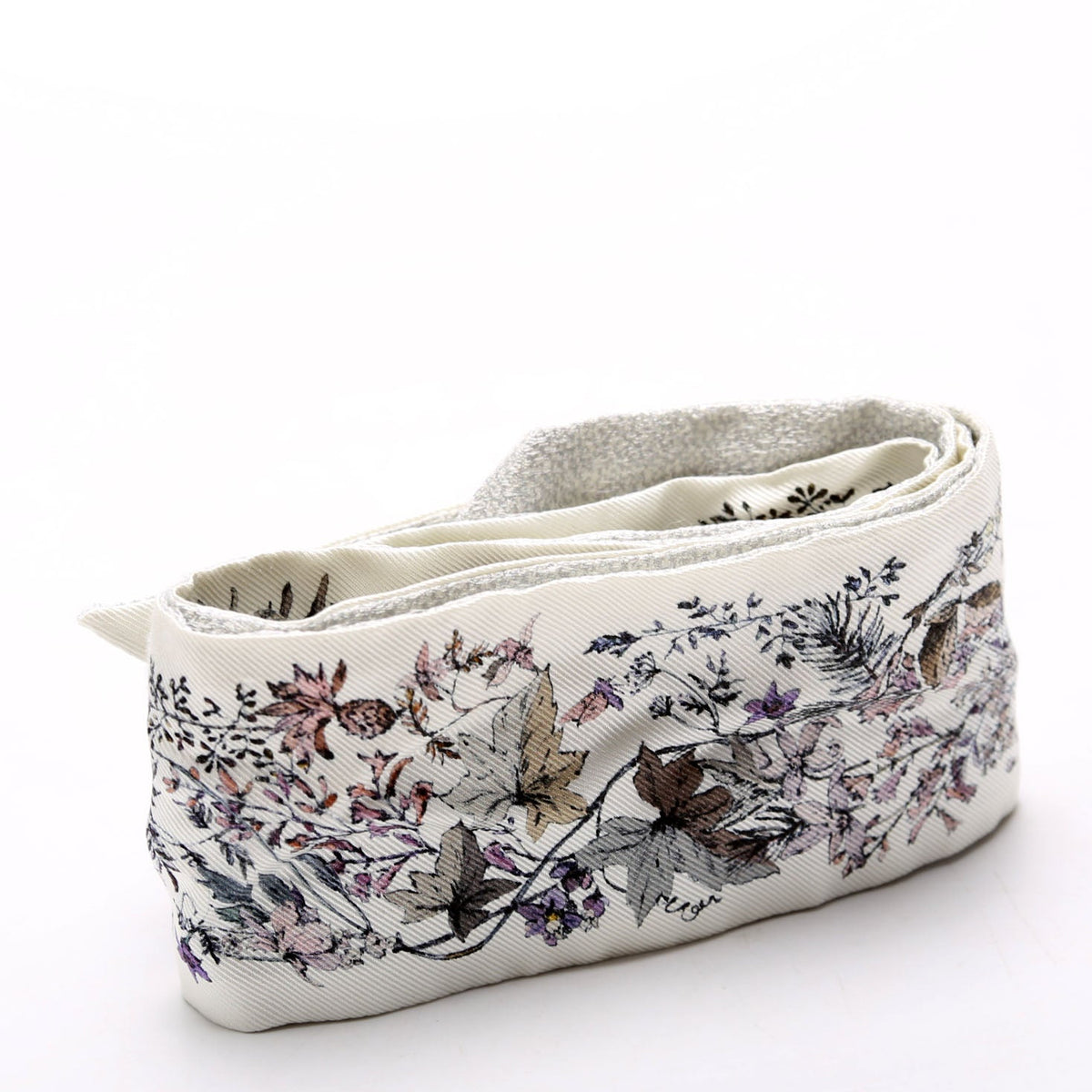 Fleurs Mitzah Twilly Silk Scarf Silver/White