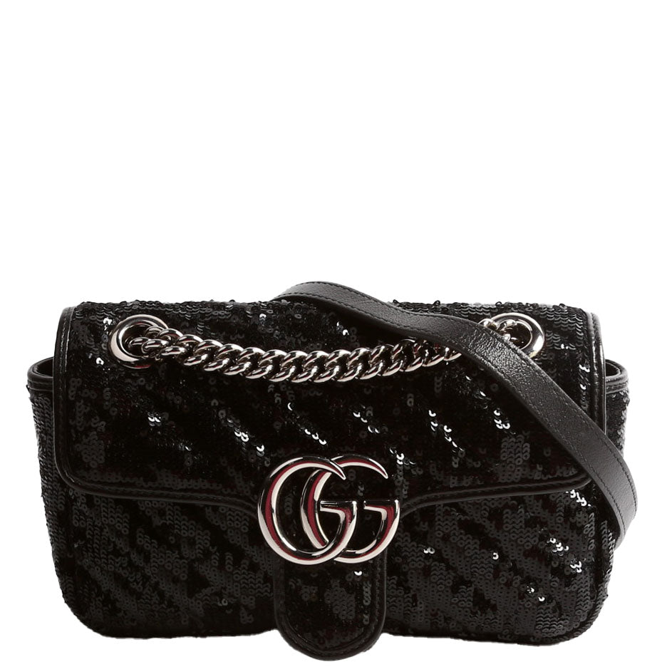 Gucci  Marmont Sequin Shoulder Mini Flap Black