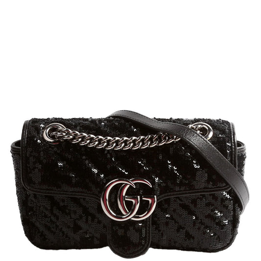 Gucci  Marmont Sequin Shoulder Mini Flap Black