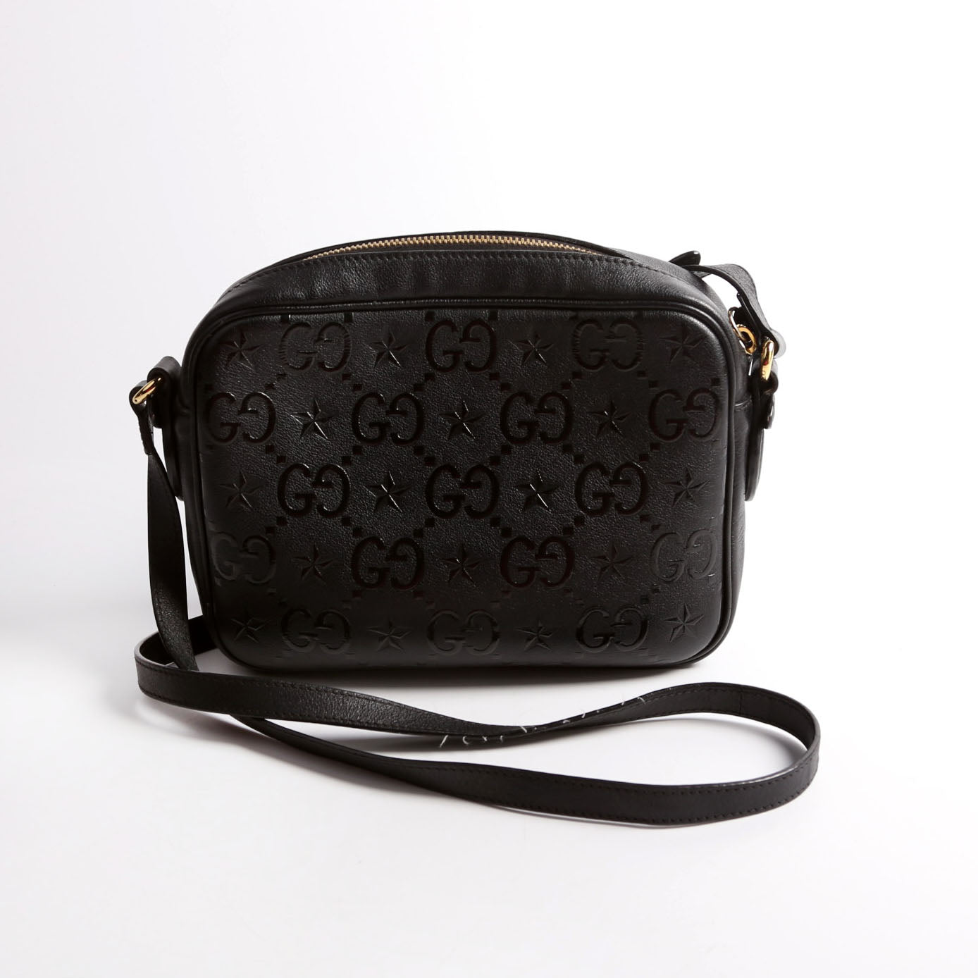 Gucci  GG Star Embossed Leather Small Shoulder Bag Black