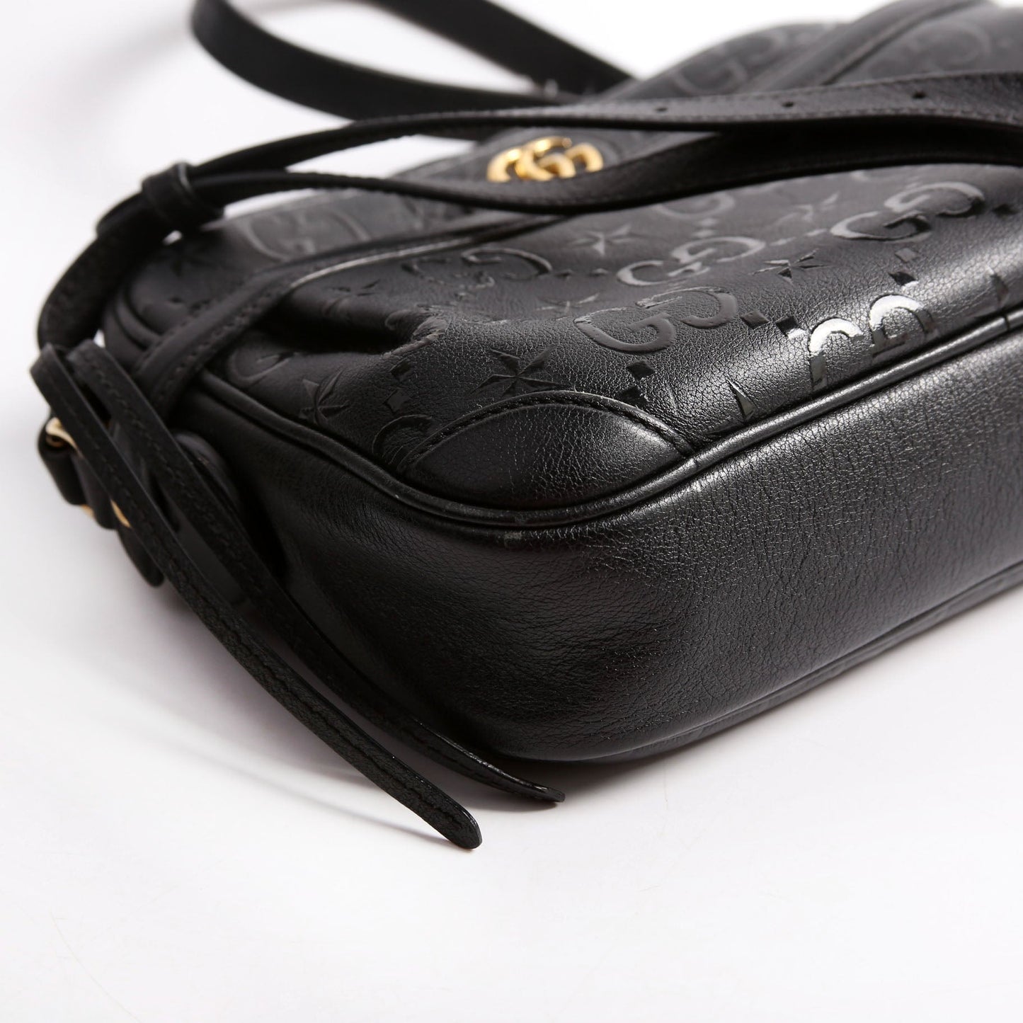 Gucci  GG Star Embossed Leather Small Shoulder Bag Black