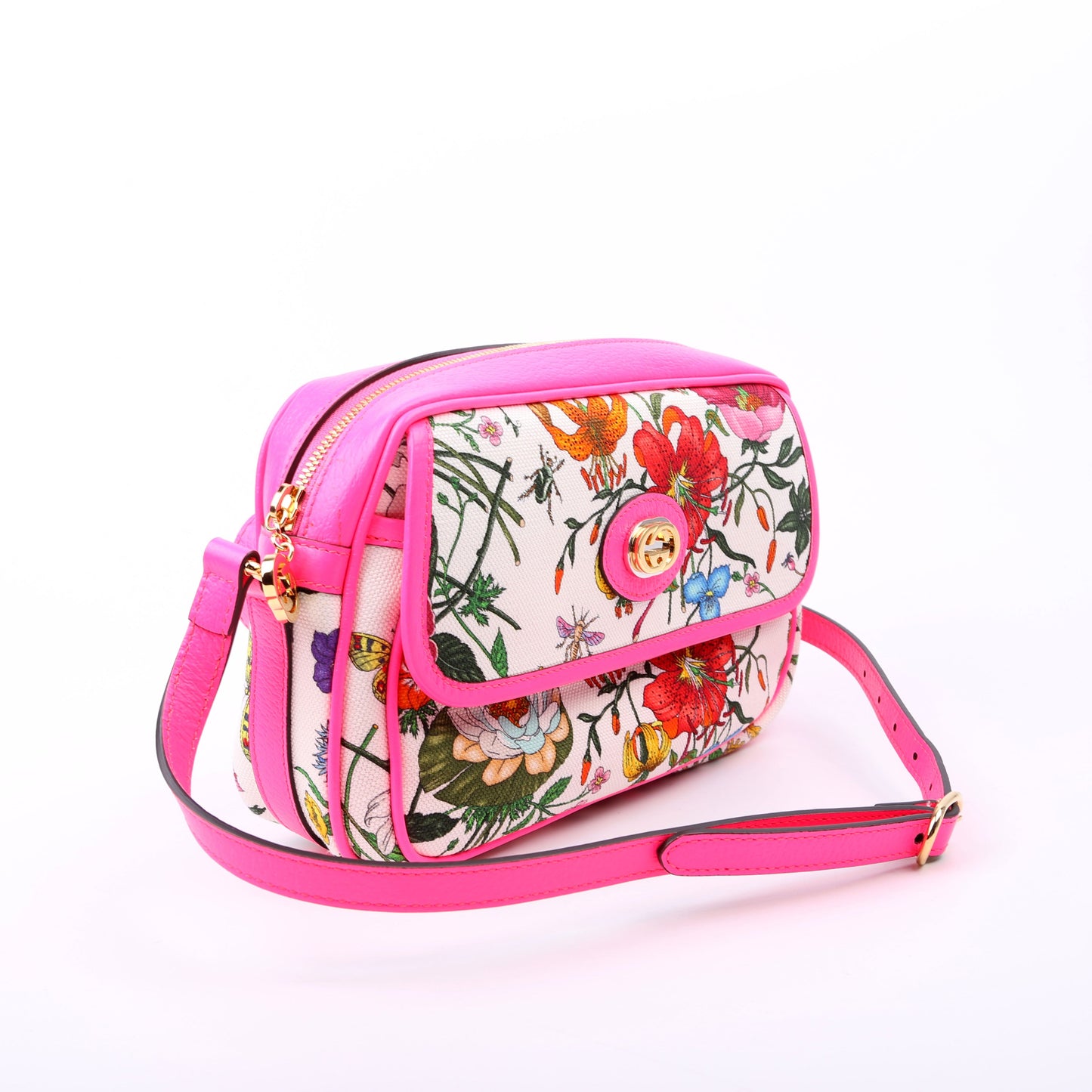 Gucci  Flora Canvas Crossbody Pink