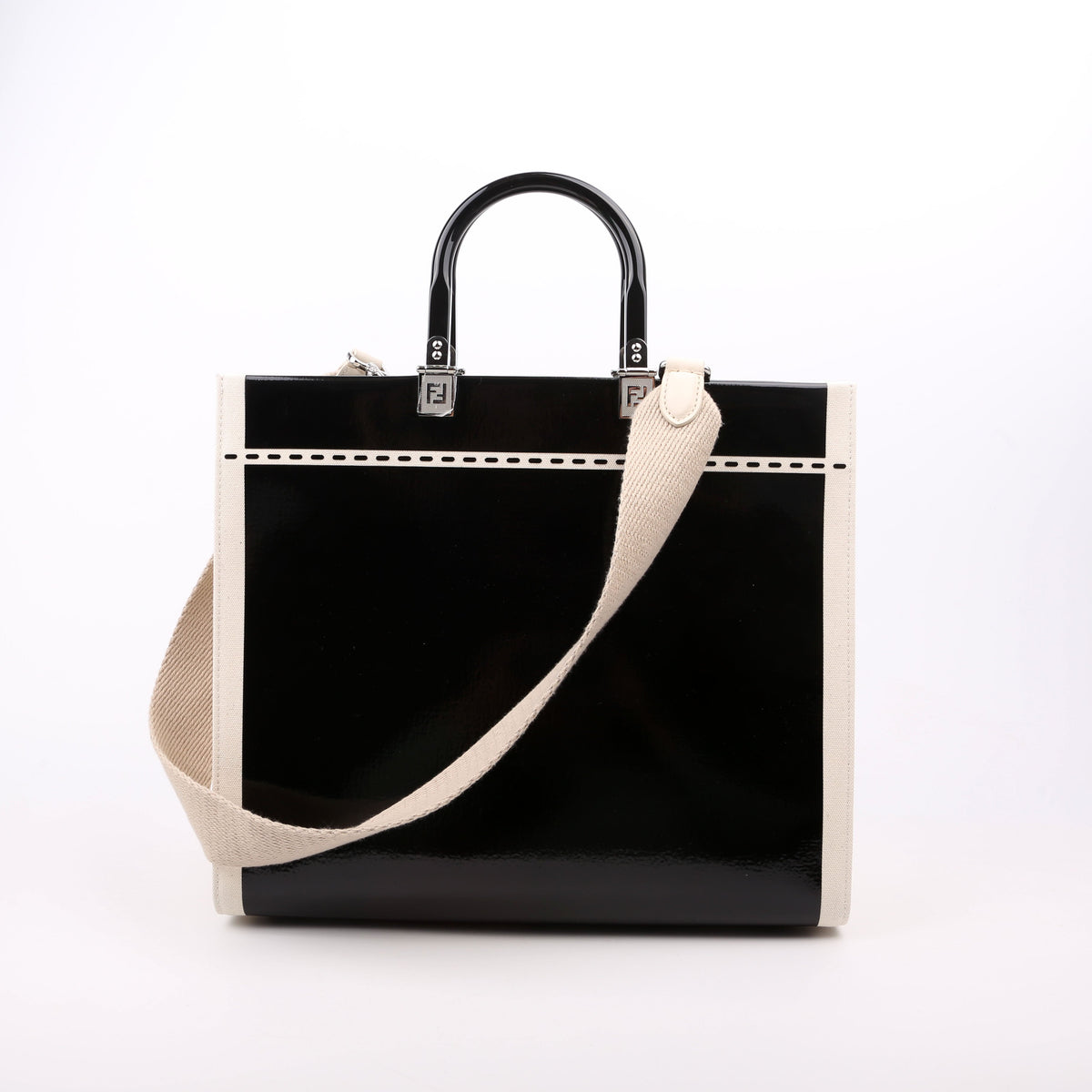 Sunshine Shopper Medium Patent Vinyl Canvas Black/White