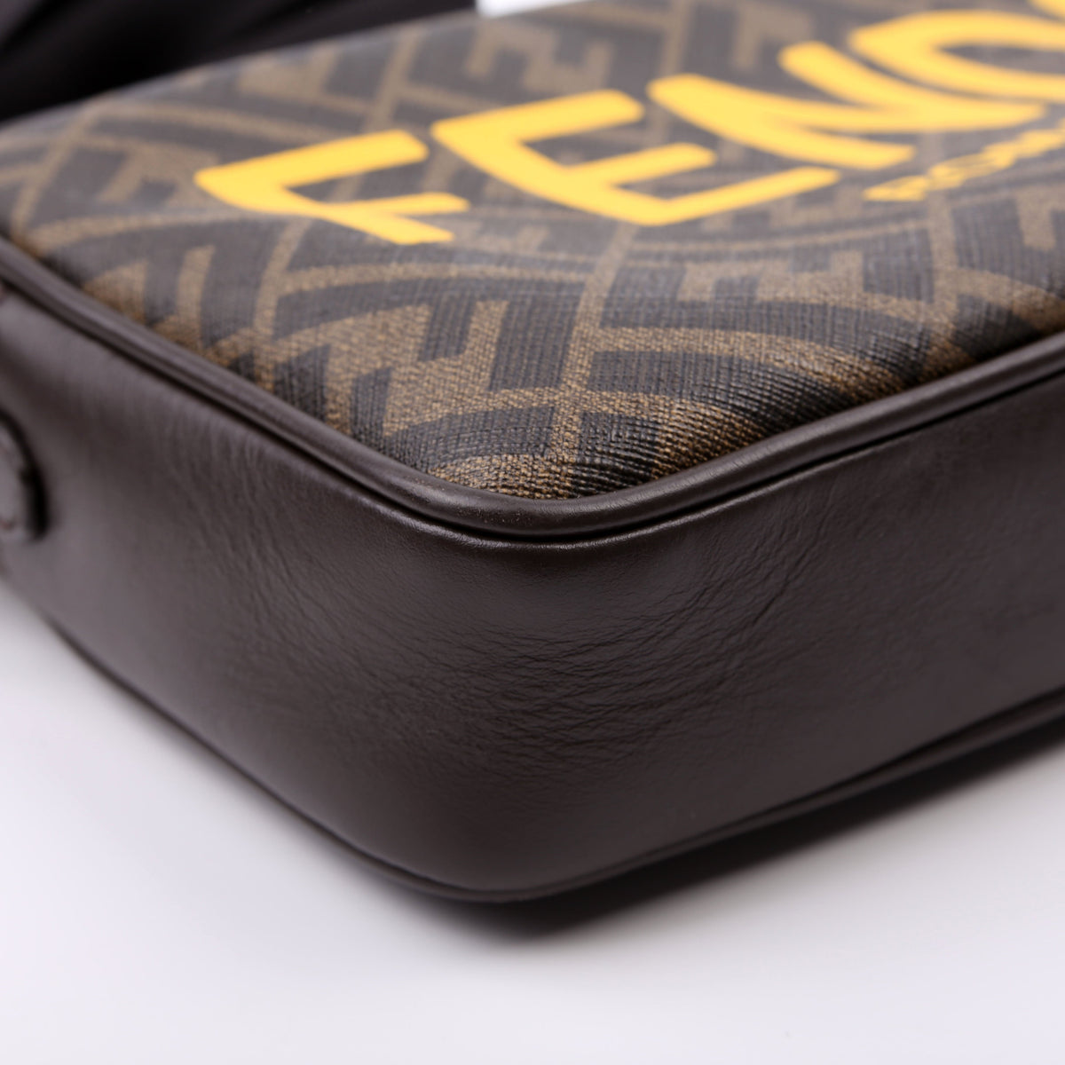 7M0286 Zucca Roma Logo/Leather Camera Case Brown