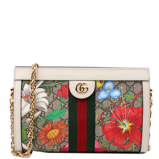 Gucci  GG Supreme Flora Ophidia Small Chain White