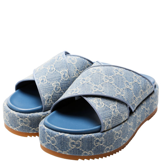 Gucci GG Denim CrissCross Platform Sandal Size