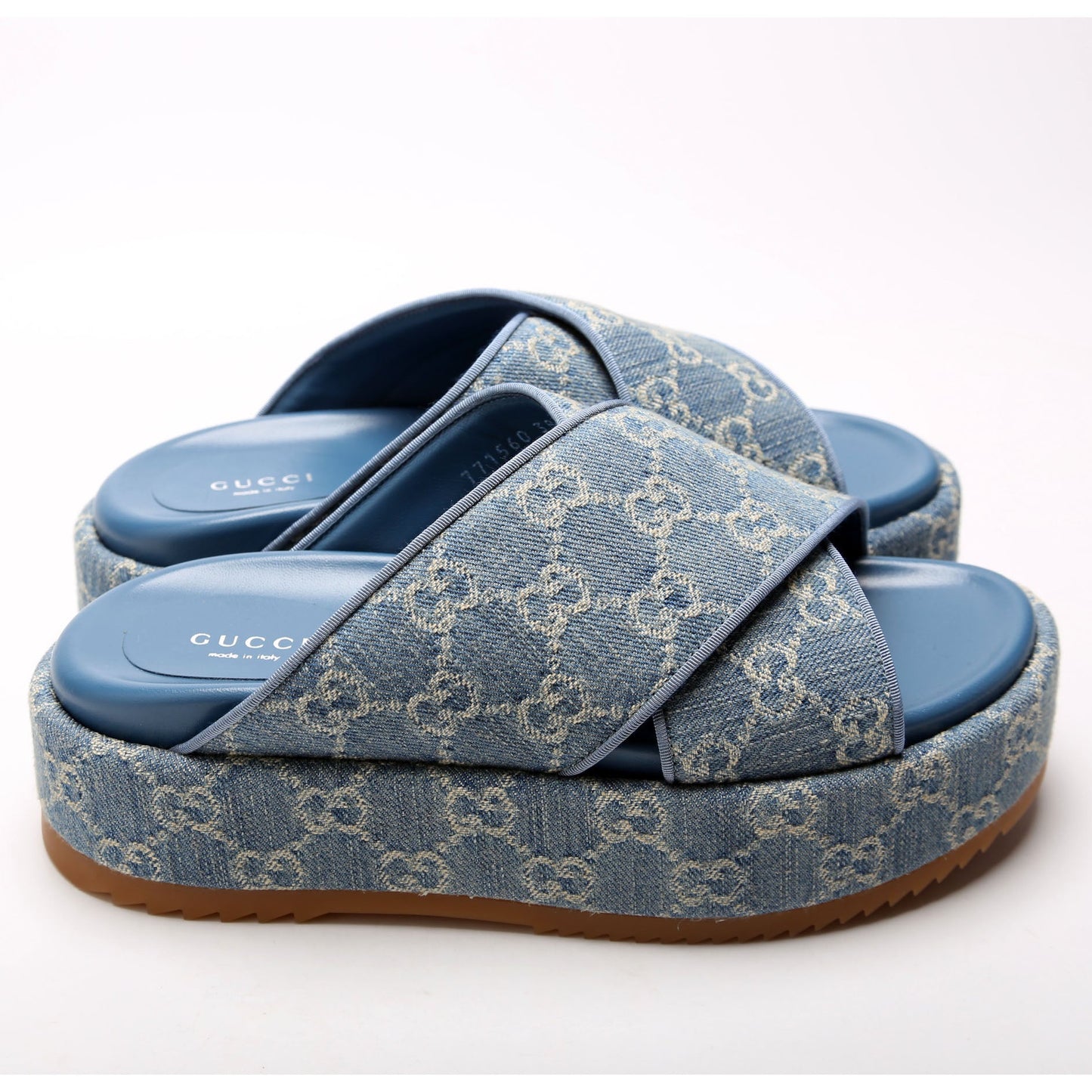 Gucci GG Denim CrissCross Platform Sandal Size