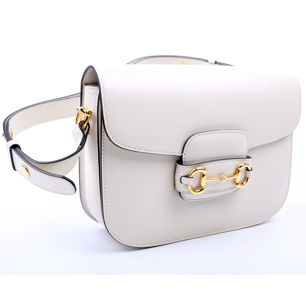 Gucci  Horsebit  Leather Shoulder Bag White