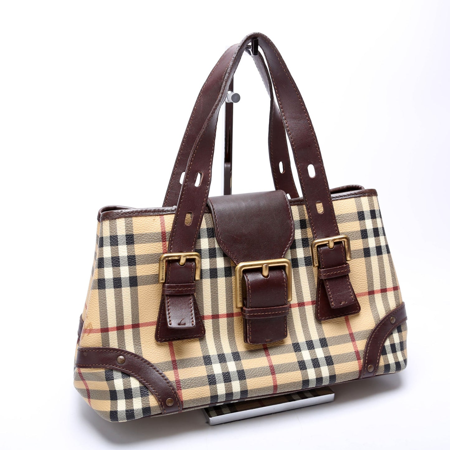 Haymarket Check Buckle Tote Small Brown