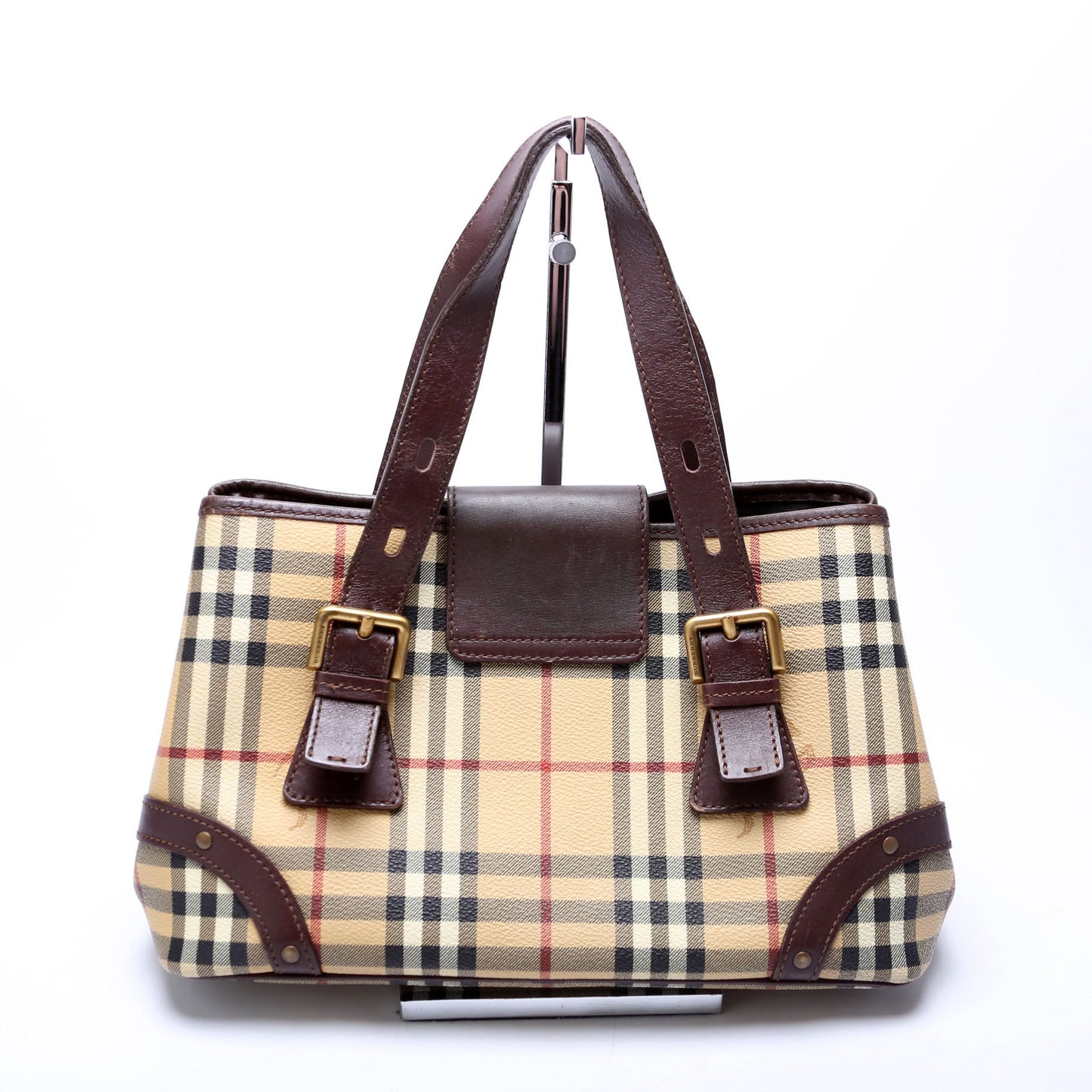 Haymarket Check Buckle Tote Small Brown
