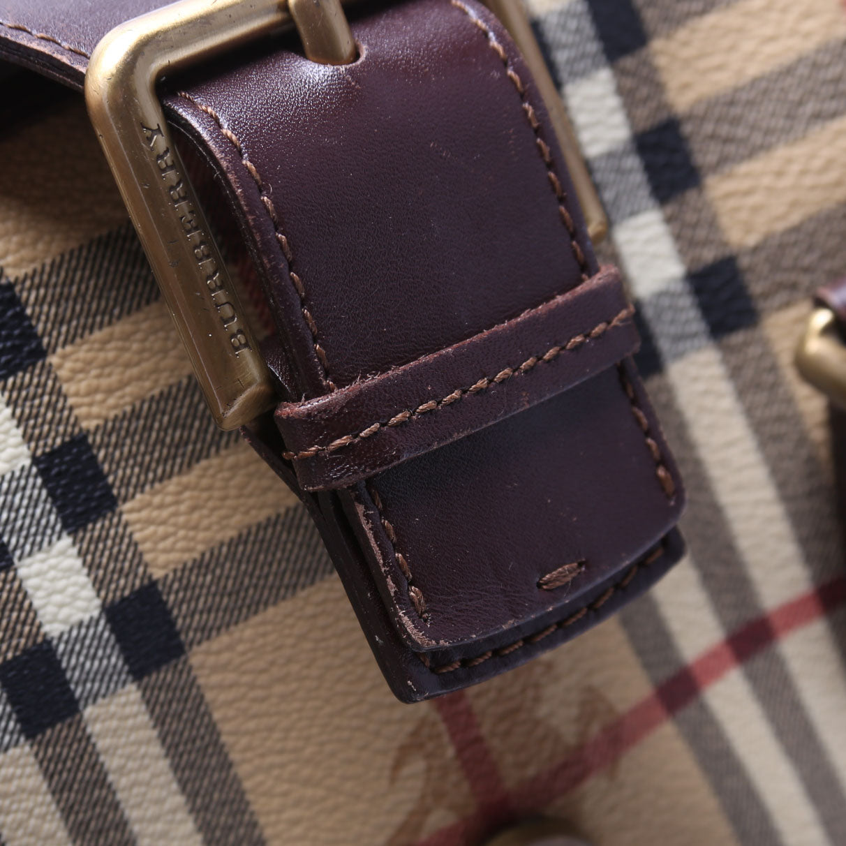 Haymarket Check Buckle Tote Small Brown
